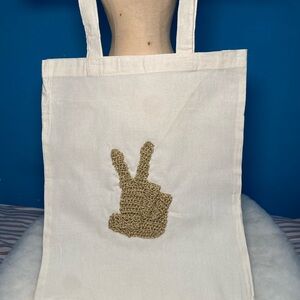 White Tote Bag with hand crochet